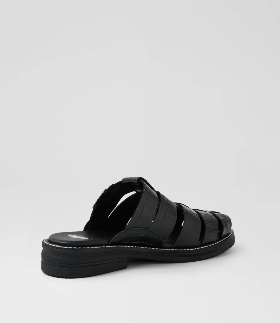 Rollie - Mule Fisherman Black Croc