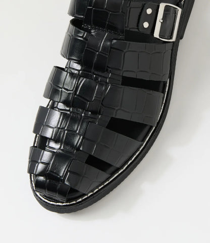 Rollie - Mule Fisherman Black Croc