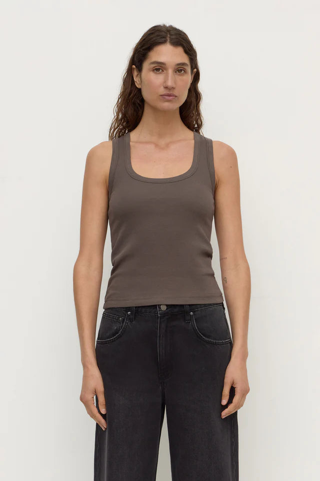 Assembly Label - Robyn Scoop Neck Rib Tank - Bark