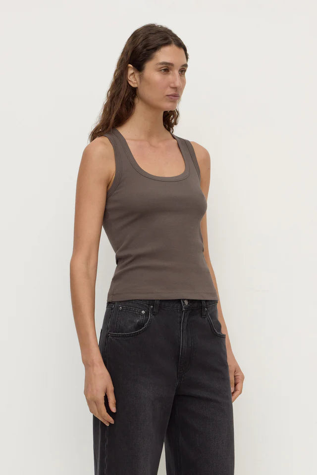 Assembly Label - Robyn Scoop Neck Rib Tank - Bark