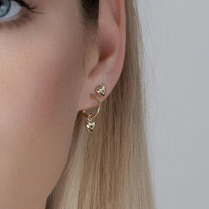 Silk &amp; Steel - Petite Puffed Heart Hoops - Black Diamond &amp; Gold