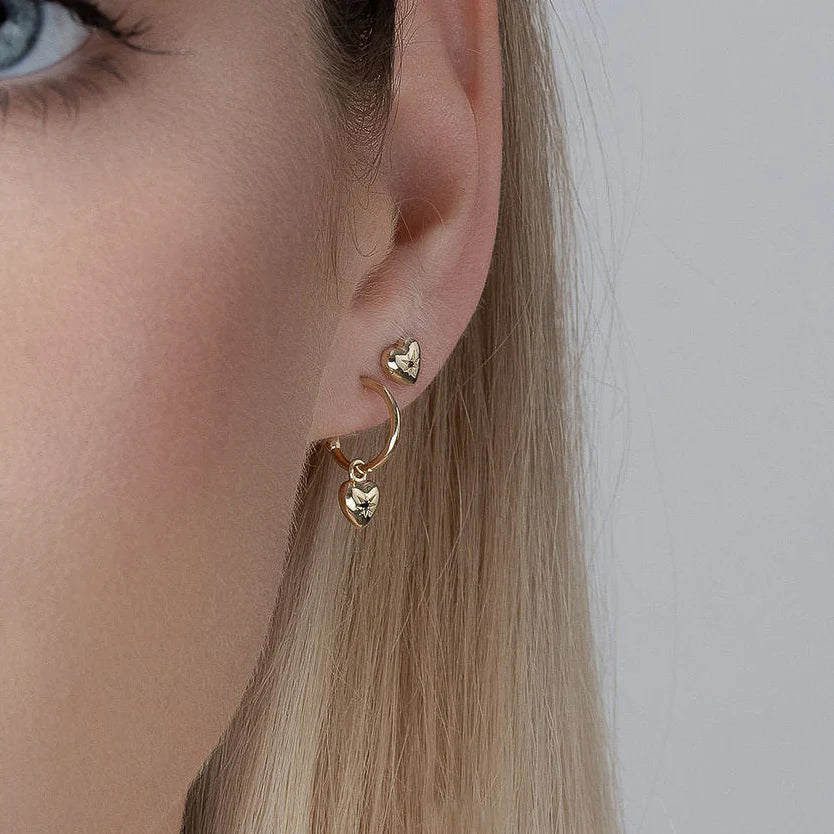 Silk &amp; Steel - Petite Puffed Heart Hoops - Black Diamond/Silver