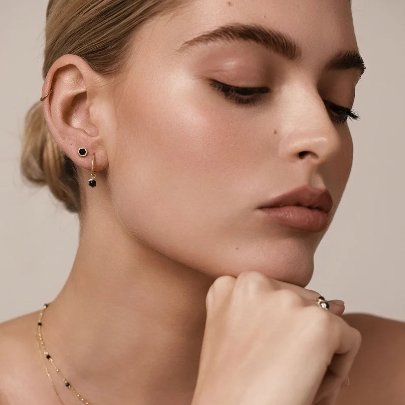 Silk &amp; Steel - Mini Harmony Hoops - Black Spinel/Silver