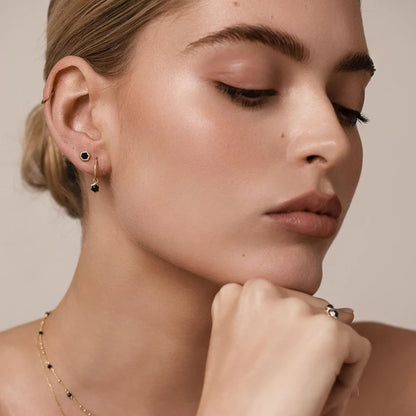 Silk &amp; Steel - Mini Harmony Hoops - Black Spinel/Silver