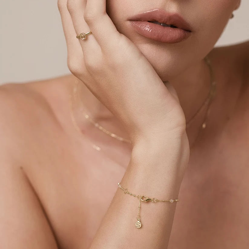 Silk &amp; Steel - Dotty Bracelet - Crystal Quartz/Gold
