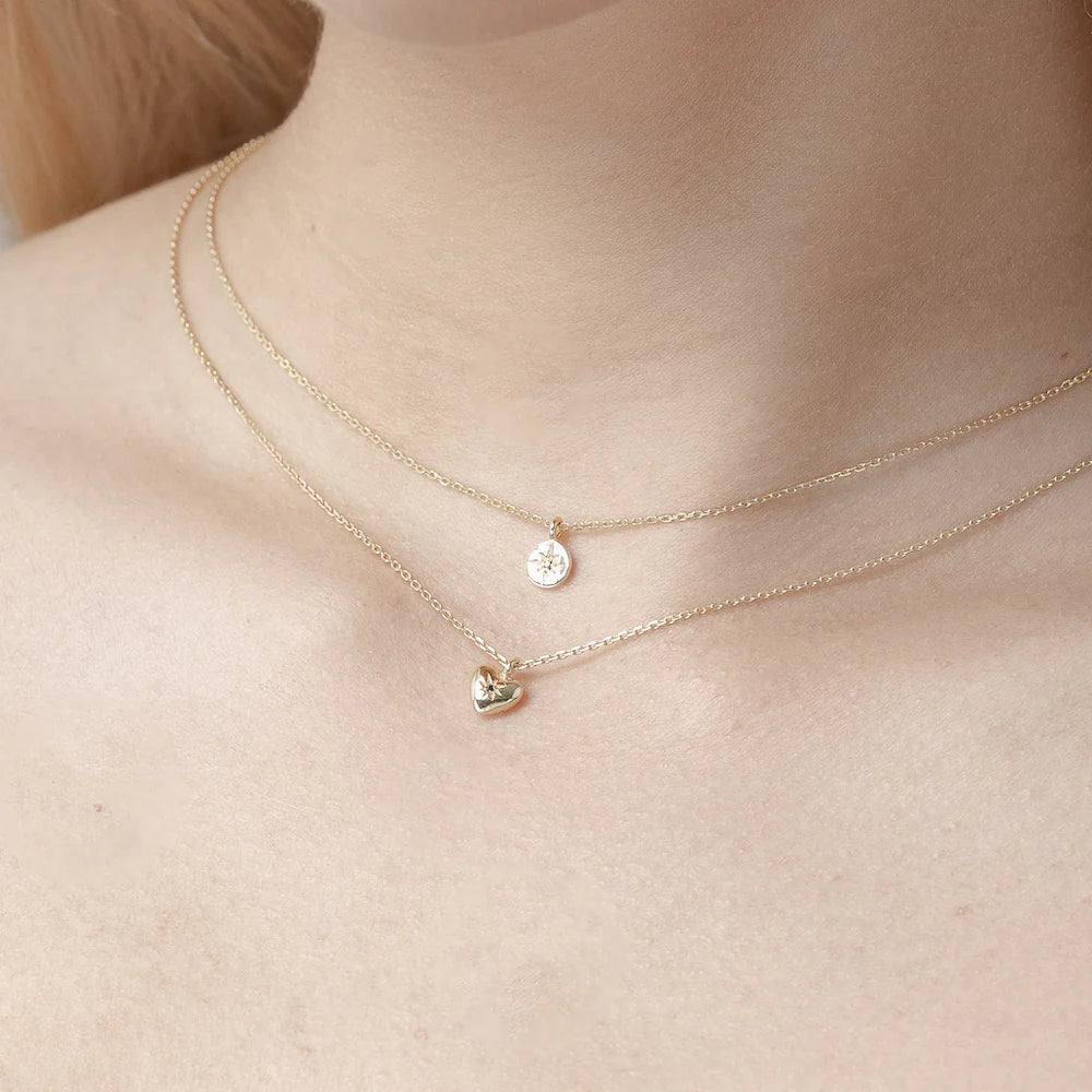 Silk &amp; Steel - Petite Puffed Heart Necklace Black Diamond + Gold
