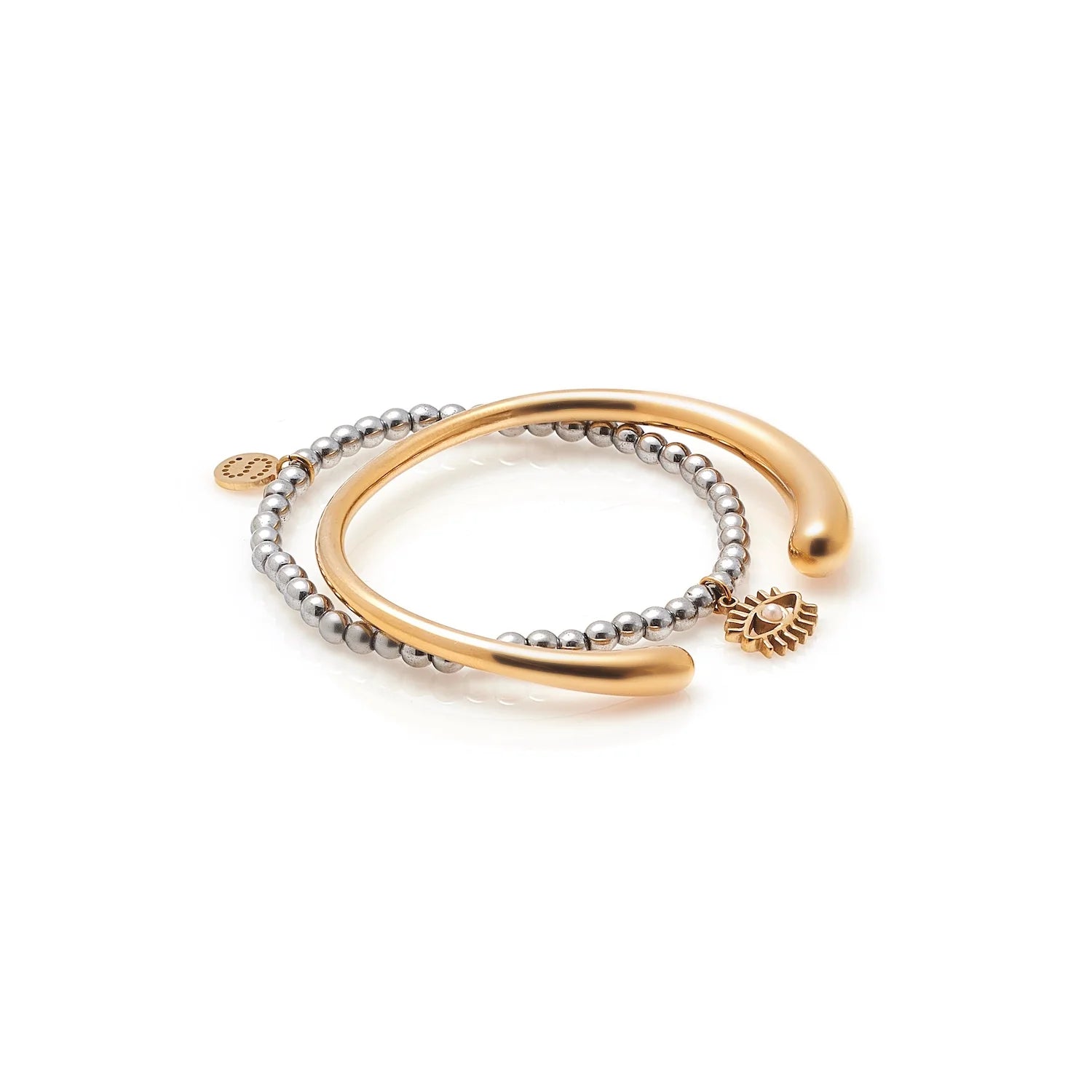 Silk &amp; Steel - Guardian Two-Tone Bracelet - Pearl + Silver + Gold