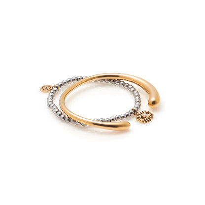 Silk &amp; Steel - Guardian Two-Tone Bracelet - Pearl + Silver + Gold