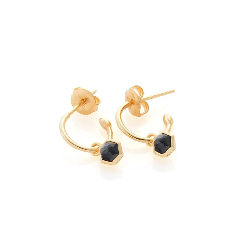 Silk &amp; Steel - Mini Harmony Hoops - Black Spinel/Gold