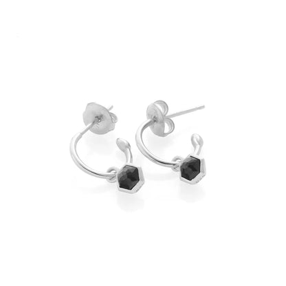 Silk &amp; Steel - Mini Harmony Hoops - Black Spinel/Silver