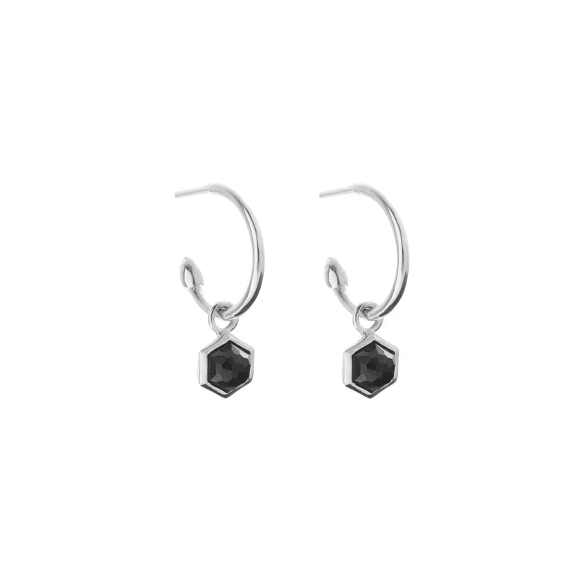 Silk &amp; Steel - Mini Harmony Hoops - Black Spinel/Silver
