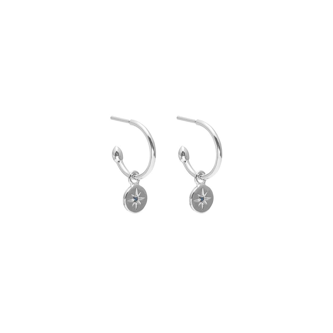 Silk &amp; Steel - Petite North Star Hoop Earrings Blue Sapphire