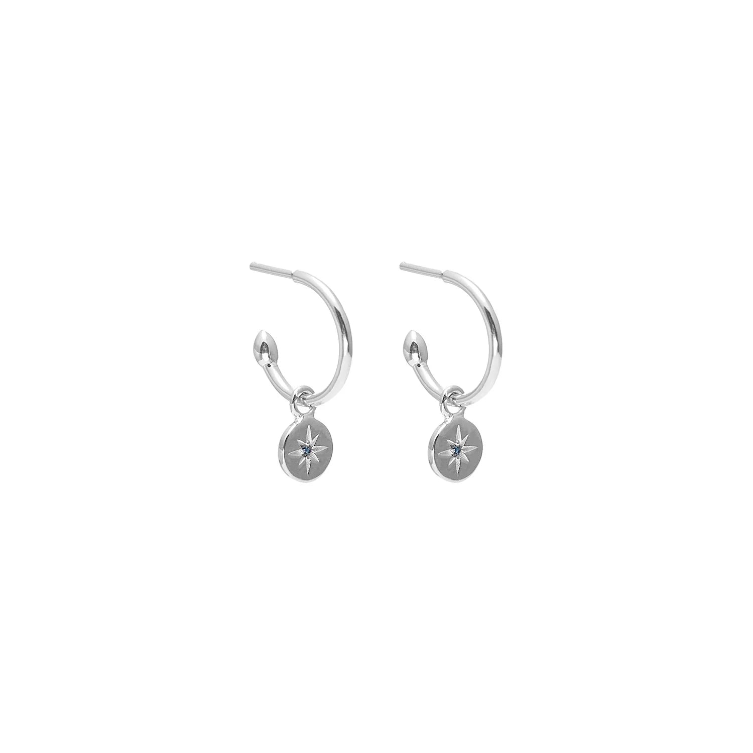 Silk &amp; Steel - Petite North Star Hoop Earrings Blue Sapphire