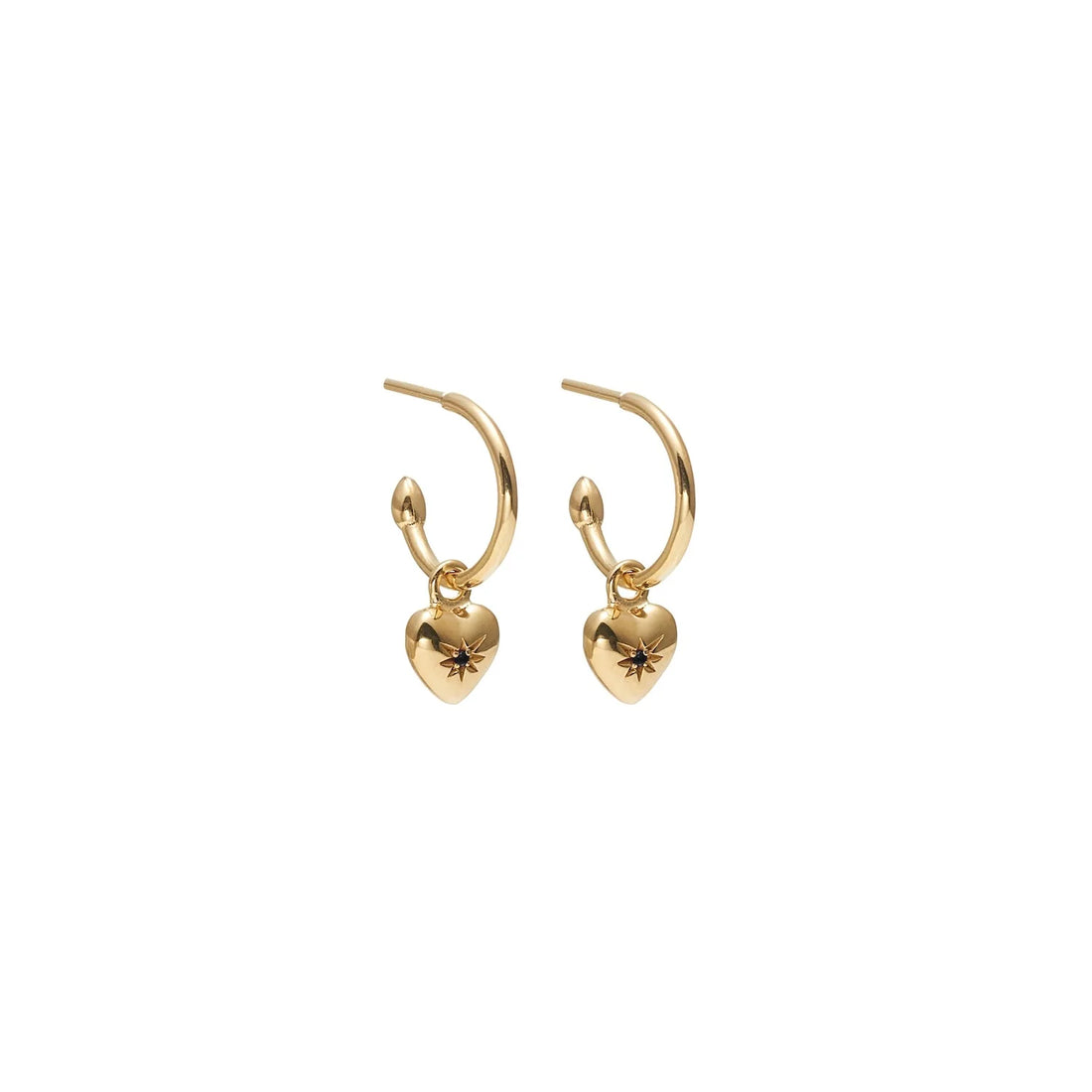 Silk &amp; Steel - Petite Puffed Heart Hoops - Black Diamond &amp; Gold