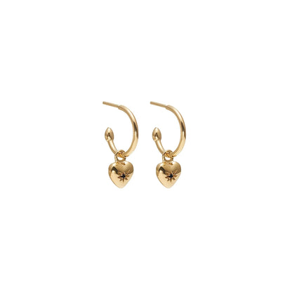 Silk &amp; Steel - Petite Puffed Heart Hoops - Black Diamond &amp; Gold