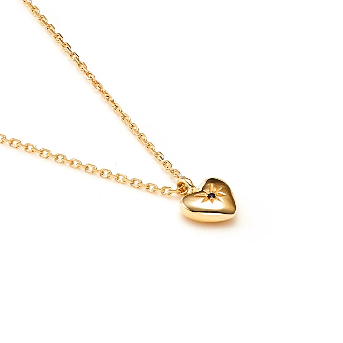Silk &amp; Steel - Petite Puffed Heart Necklace Black Diamond + Gold