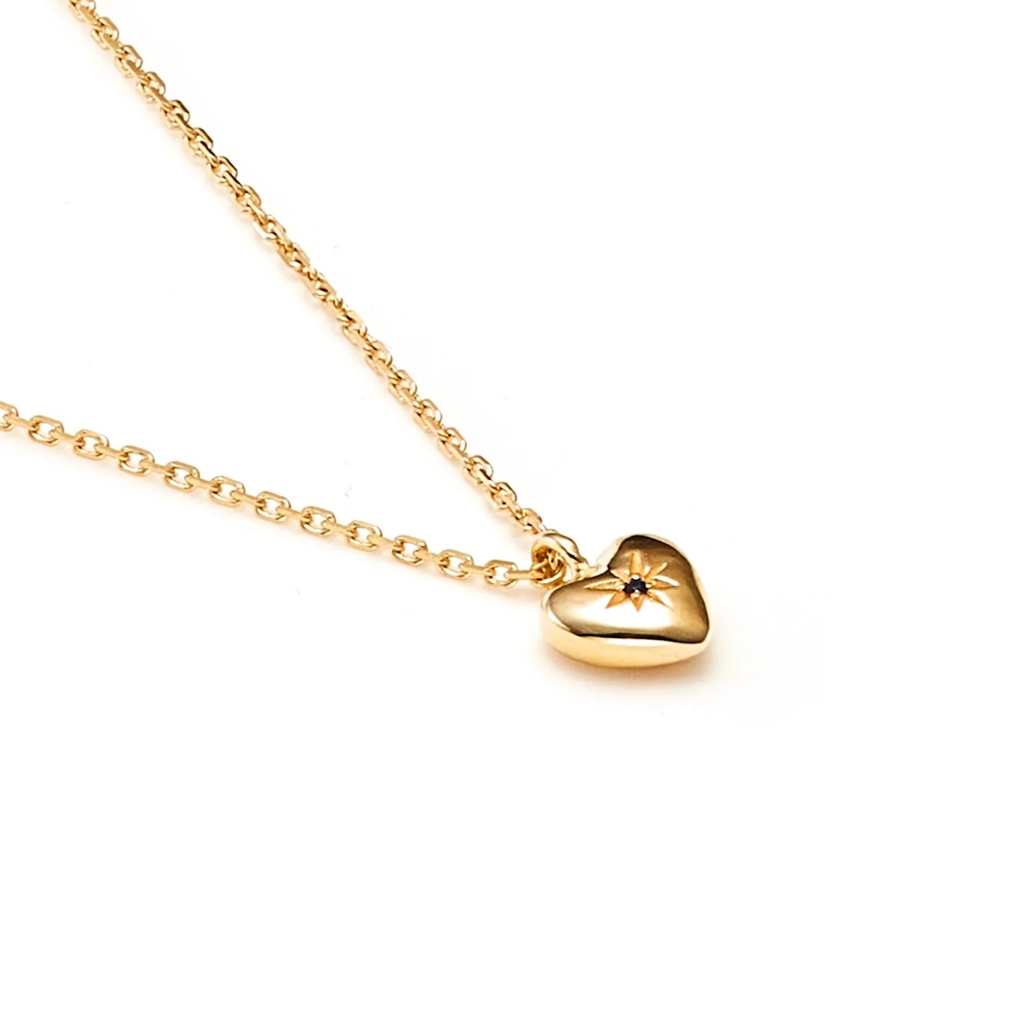 Silk &amp; Steel - Petite Puffed Heart Necklace Black Diamond + Gold