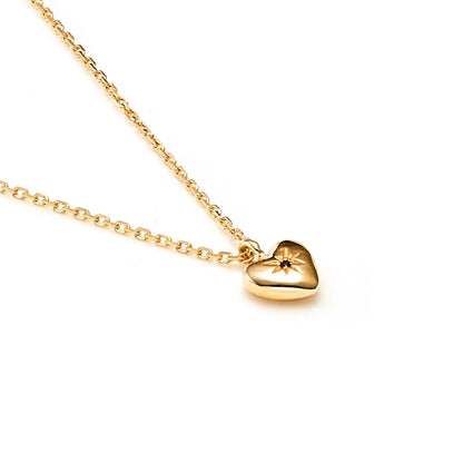 Silk &amp; Steel - Petite Puffed Heart Necklace Black Diamond + Gold