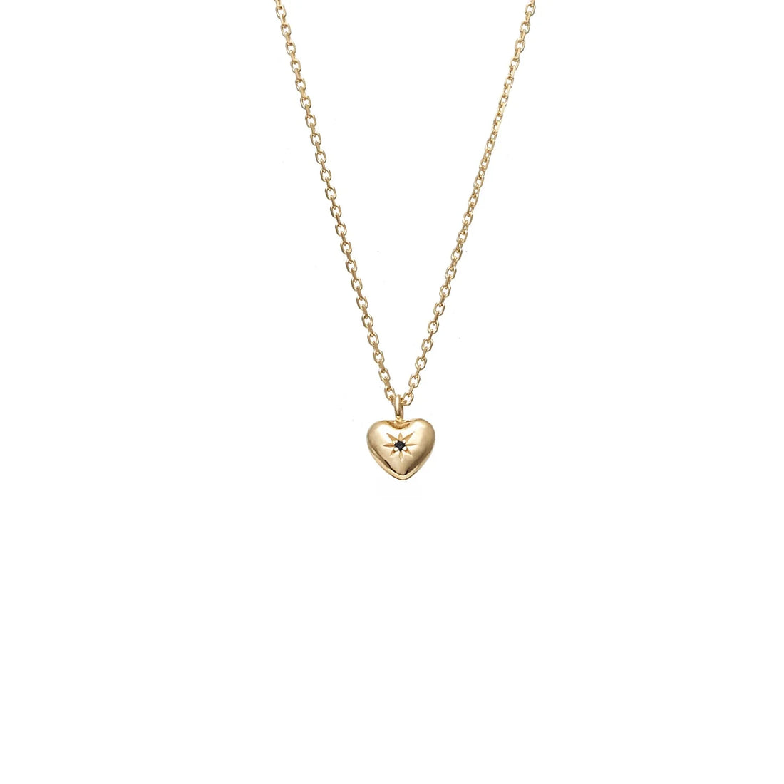 Silk &amp; Steel - Petite Puffed Heart Necklace Black Diamond + Gold