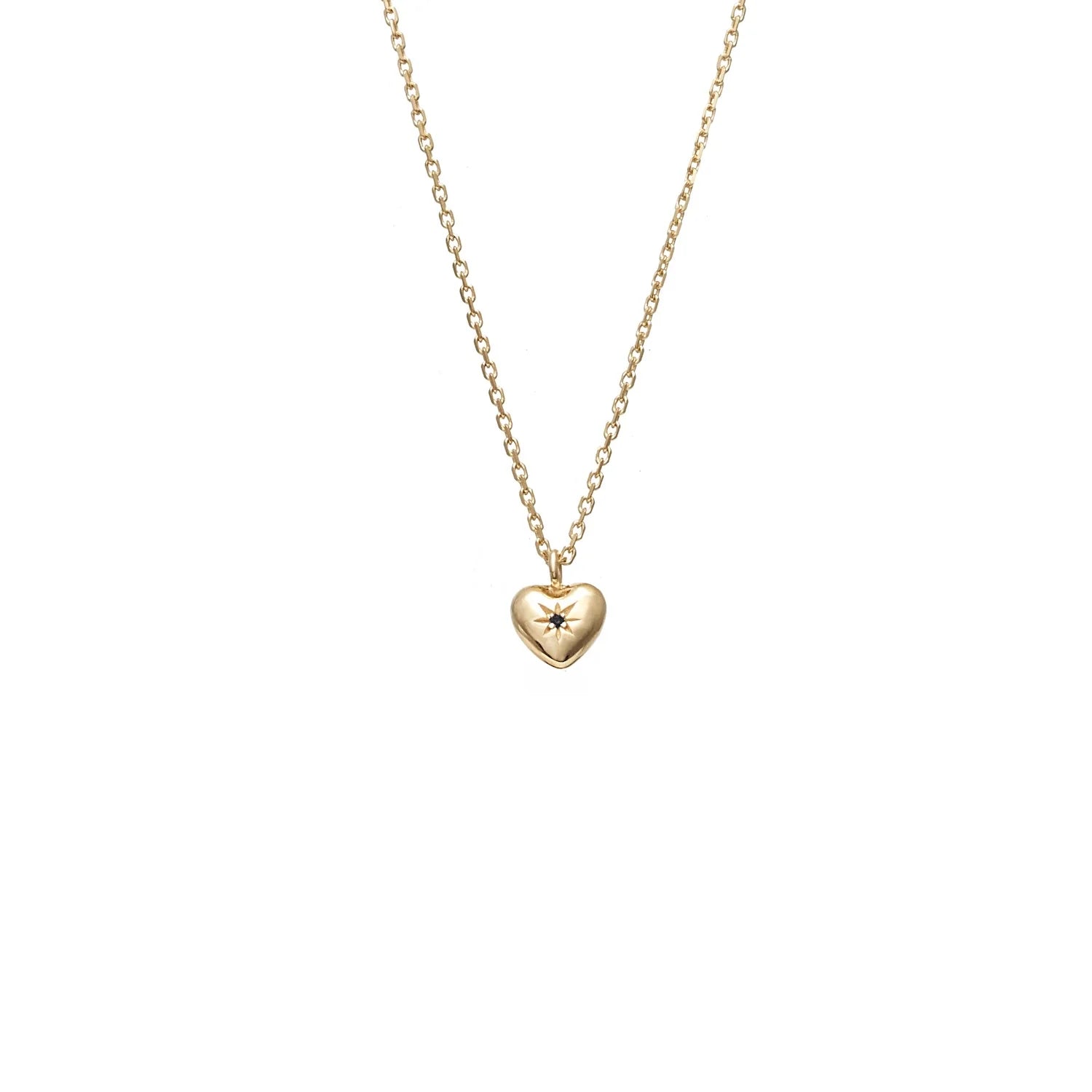 Silk &amp; Steel - Petite Puffed Heart Necklace Black Diamond + Gold