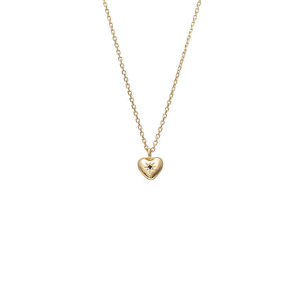 Silk &amp; Steel - Petite Puffed Heart Necklace Black Diamond + Gold