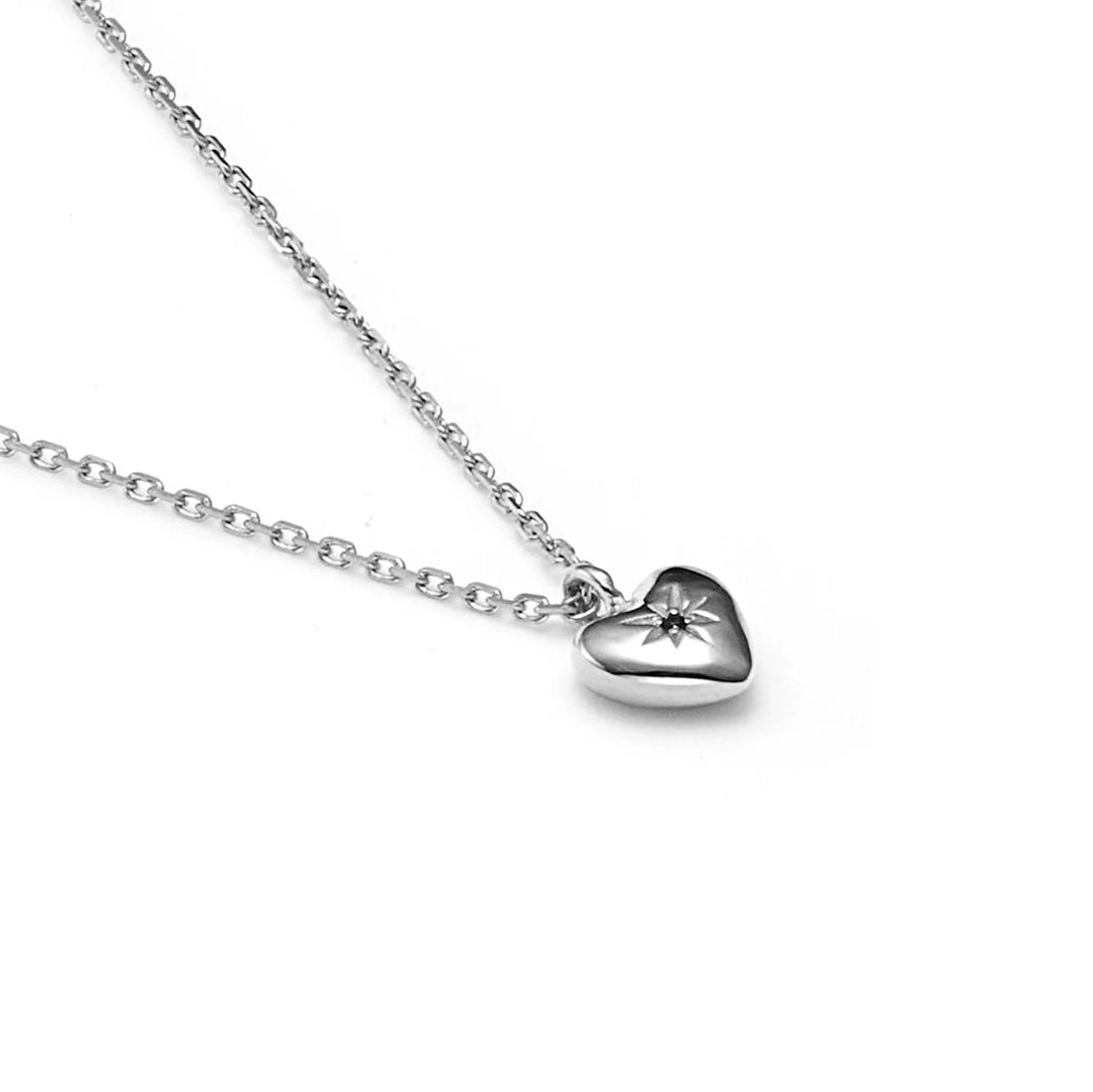 Silk &amp; Steel - Petite Puffed Heart Necklace Black Diamond + Silver