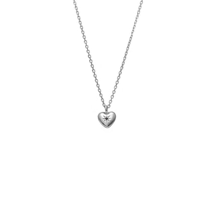 Silk &amp; Steel - Petite Puffed Heart Necklace Black Diamond + Silver
