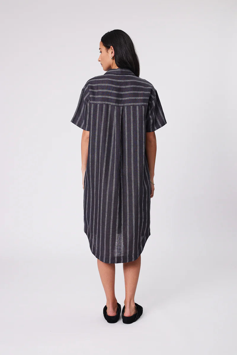 Marlow - Skyline Linen Dress - Ink Stripe