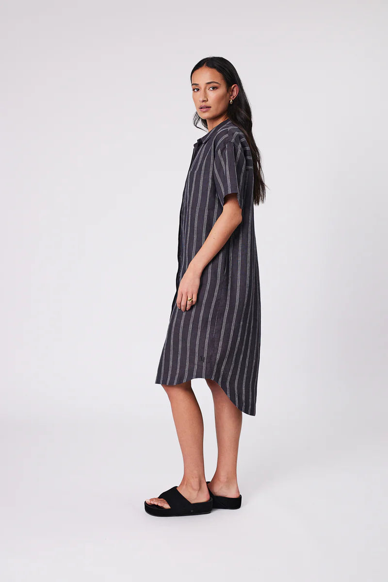 Marlow - Skyline Linen Dress - Ink Stripe