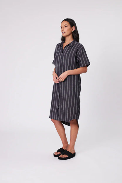 Marlow - Skyline Linen Dress - Ink Stripe