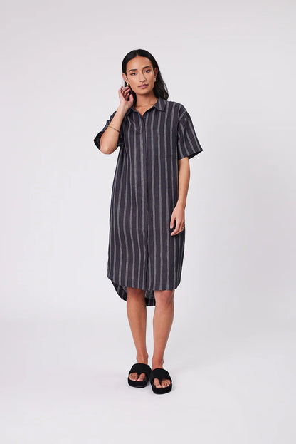 Marlow - Skyline Linen Dress - Ink Stripe