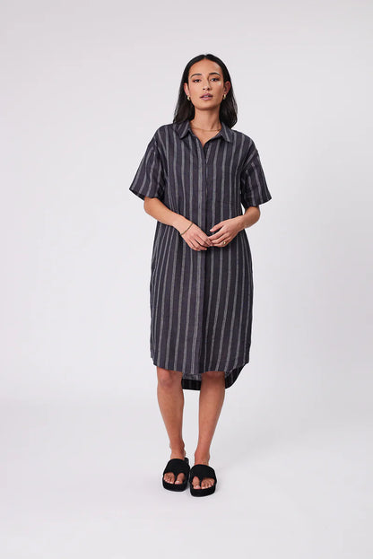 Marlow - Skyline Linen Dress - Ink Stripe