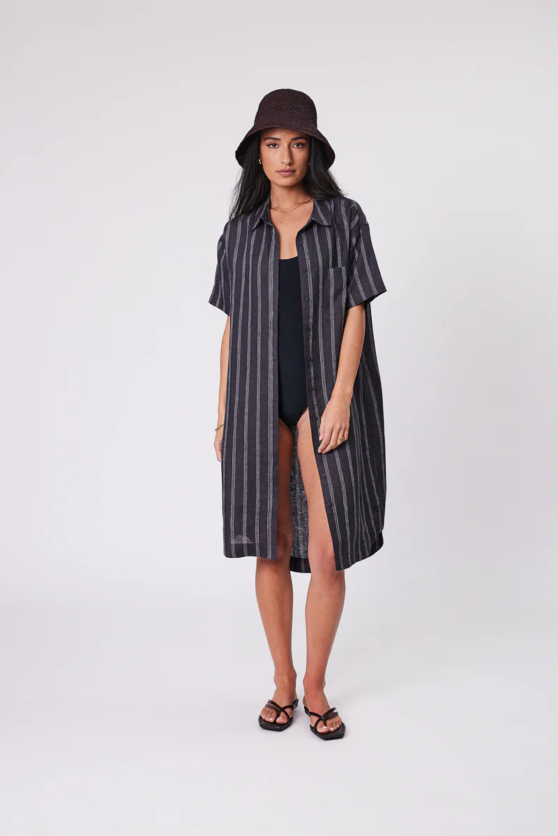 Marlow - Skyline Linen Dress - Ink Stripe