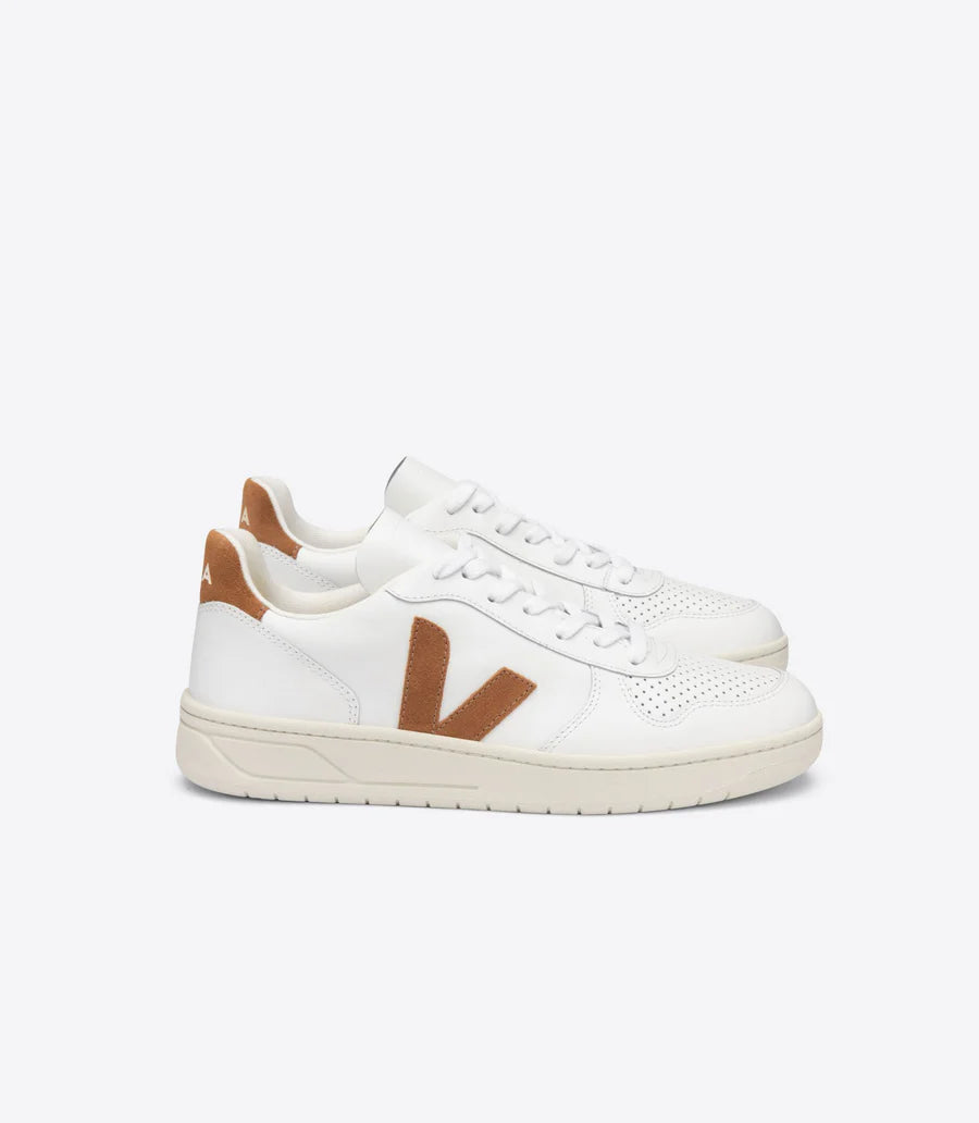 Veja- V10 Leather Extra White Camel Shoes