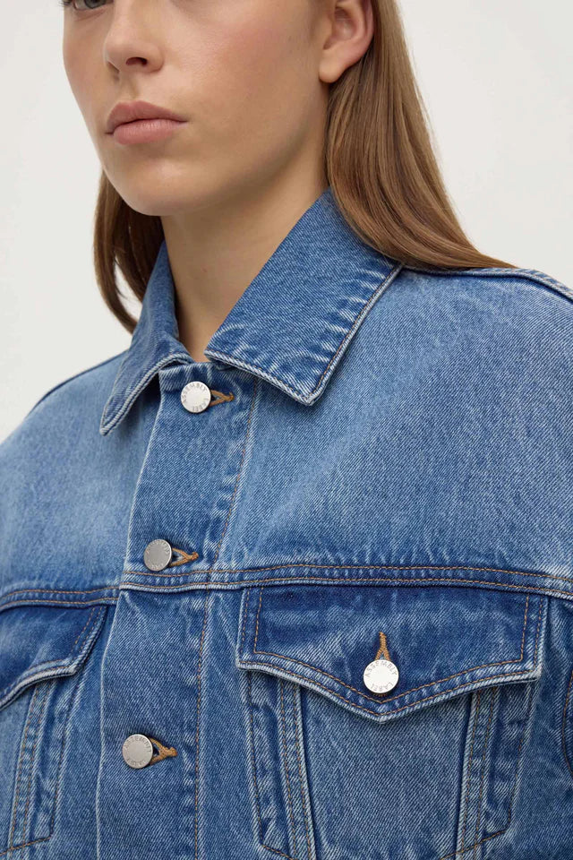 Assembly Label - Womens Cropped Denim Jacket - Classic Blue