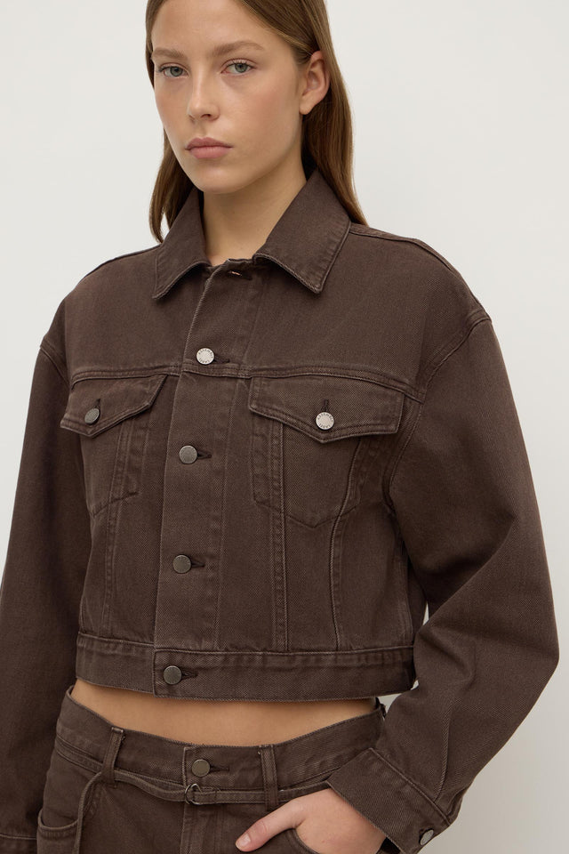 Assembly Label - Womens Cropped Denim Jacket - Dark Ganache