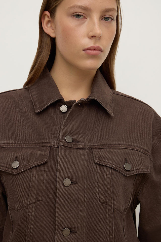 Assembly Label - Womens Cropped Denim Jacket - Dark Ganache