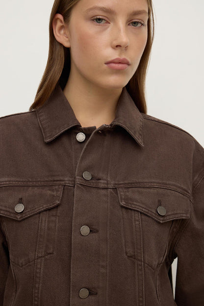 Assembly Label - Womens Cropped Denim Jacket - Dark Ganache