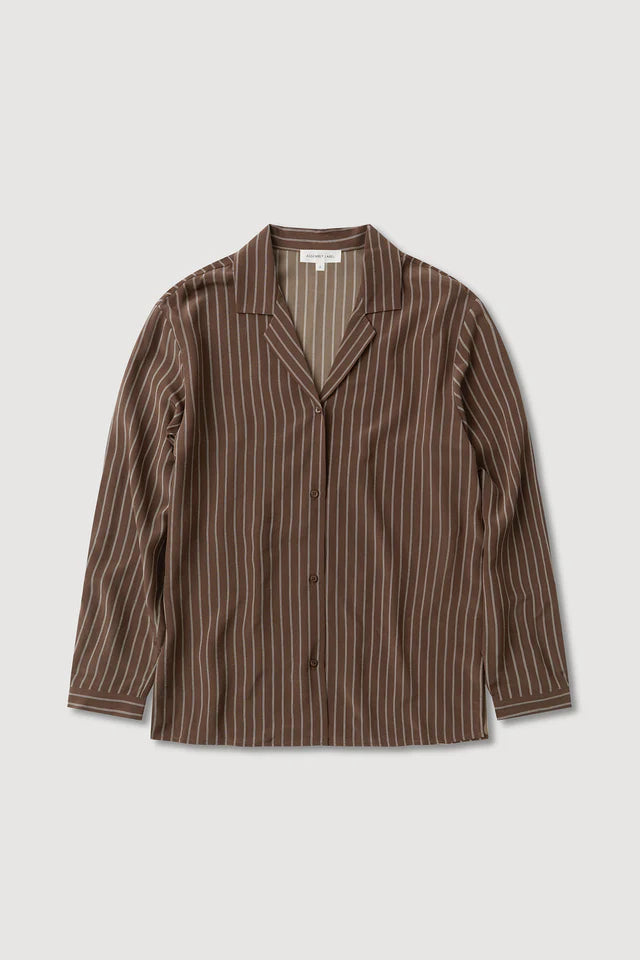 Assembly Label - Zayla Silk Stripe Long Sleeve Shirt - Cream/Espresso