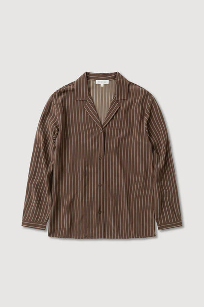 Assembly Label - Zayla Silk Stripe Long Sleeve Shirt - Cream/Espresso
