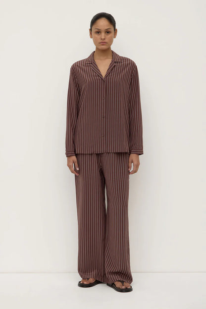 Assembly Label - Zayla Silk Stripe Long Sleeve Shirt - Cream/Espresso