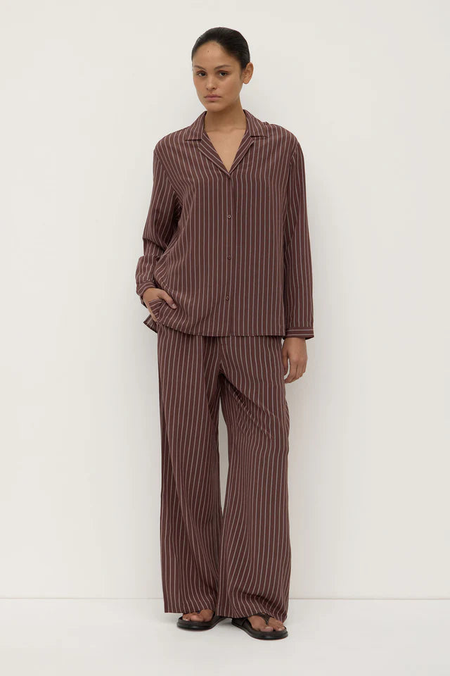 Assembly Label -Zayla Silk Stripe Pant - Cream/Espresso