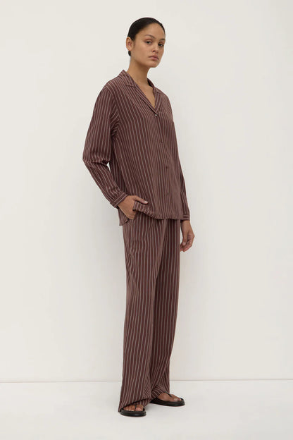 Assembly Label - Zayla Silk Stripe Long Sleeve Shirt - Cream/Espresso