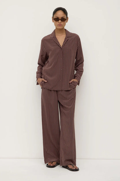 Assembly Label - Zayla Silk Stripe Long Sleeve Shirt - Cream/Espresso