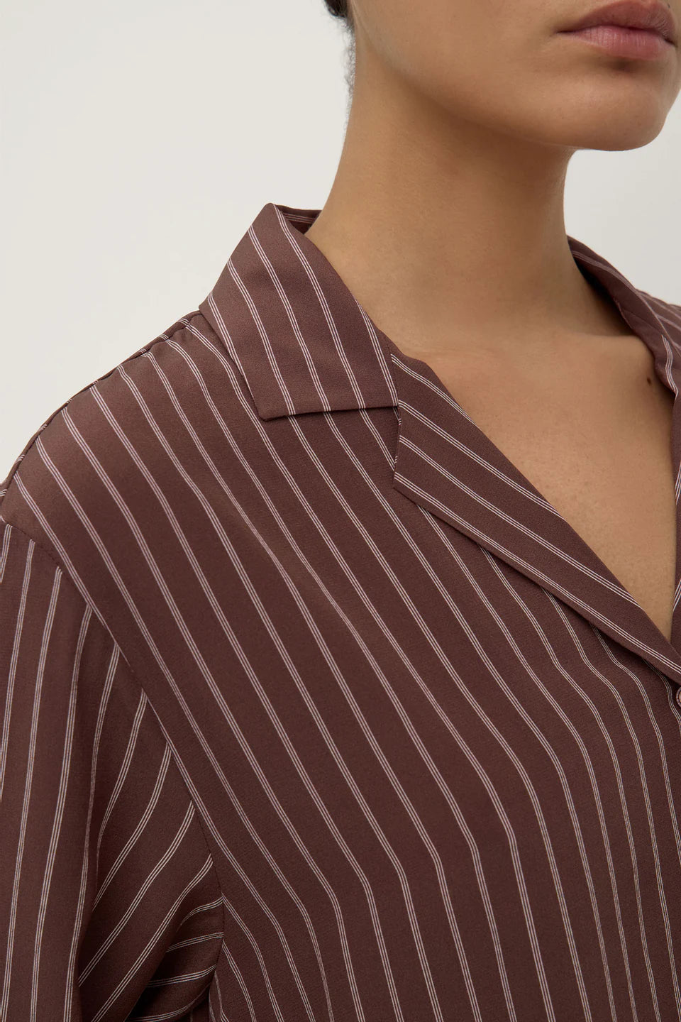 Assembly Label - Zayla Silk Stripe Long Sleeve Shirt - Cream/Espresso