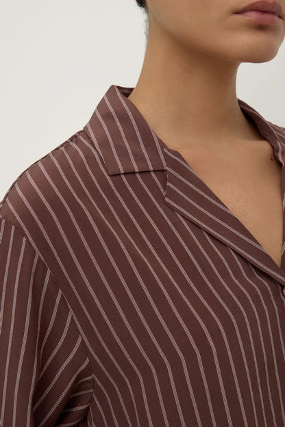 Assembly Label - Zayla Silk Stripe Long Sleeve Shirt - Cream/Espresso