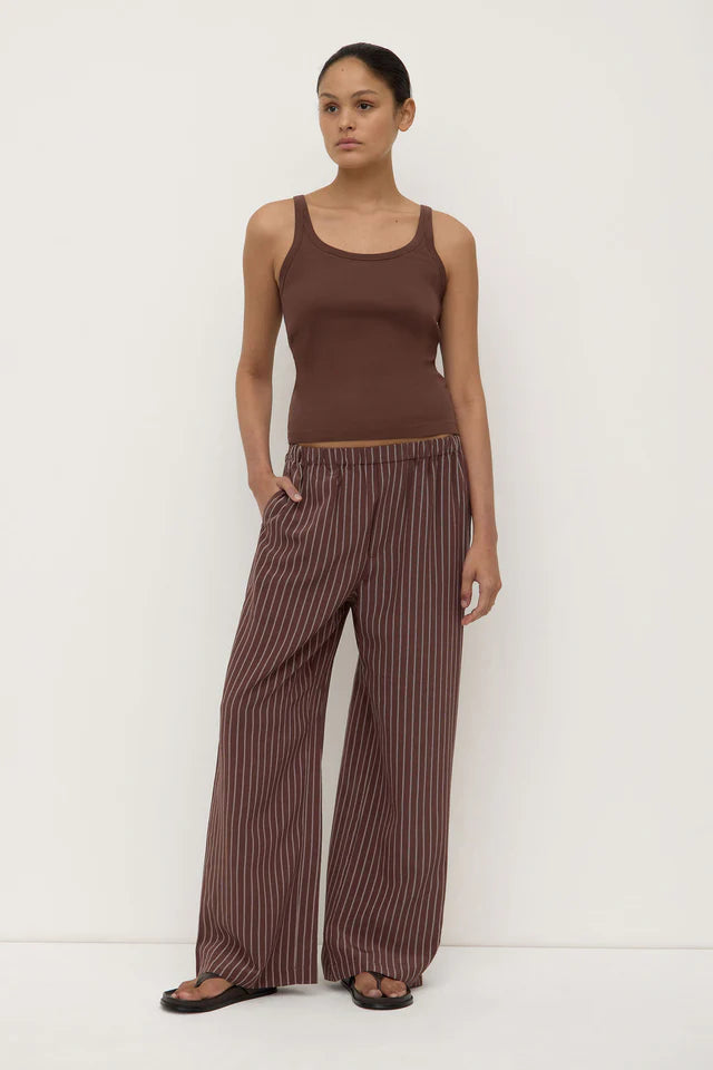 Assembly Label -Zayla Silk Stripe Pant - Cream/Espresso