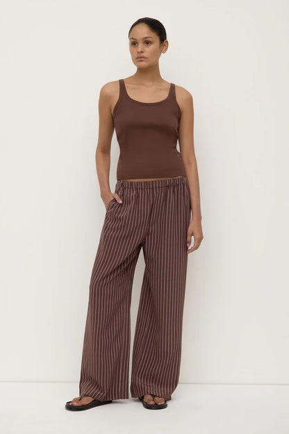 Assembly Label -Zayla Silk Stripe Pant - Cream/Espresso