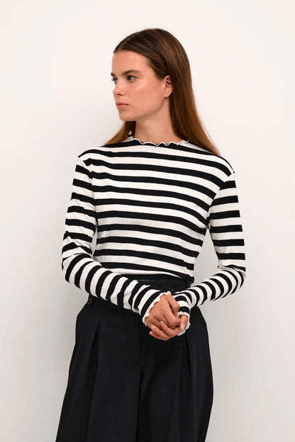 Karen By Simonsen - Candace Big Stripe Long Sleeve - Egret/Meteorite Stripe