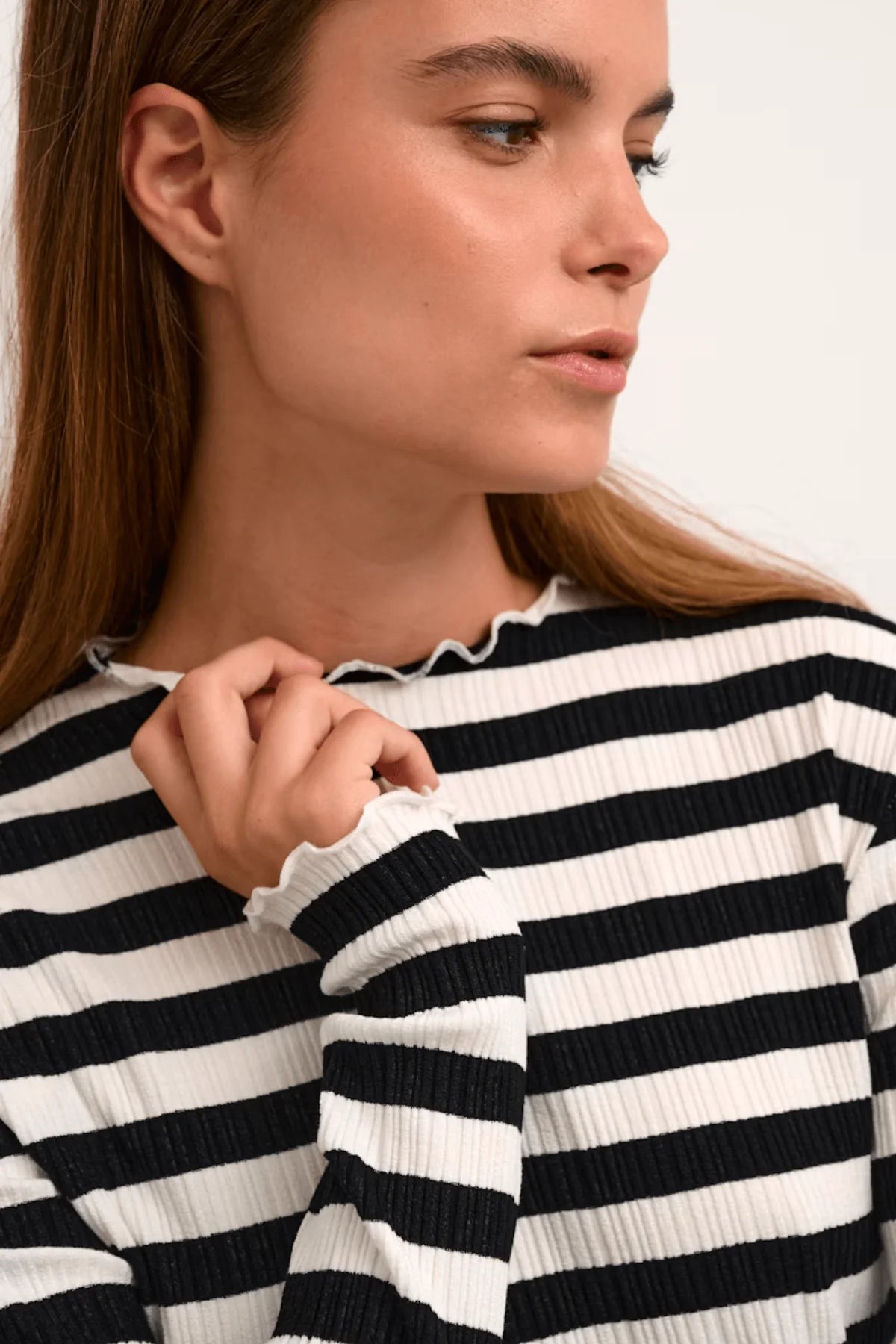 Karen By Simonsen - Candace Big Stripe Long Sleeve - Egret/Meteorite Stripe